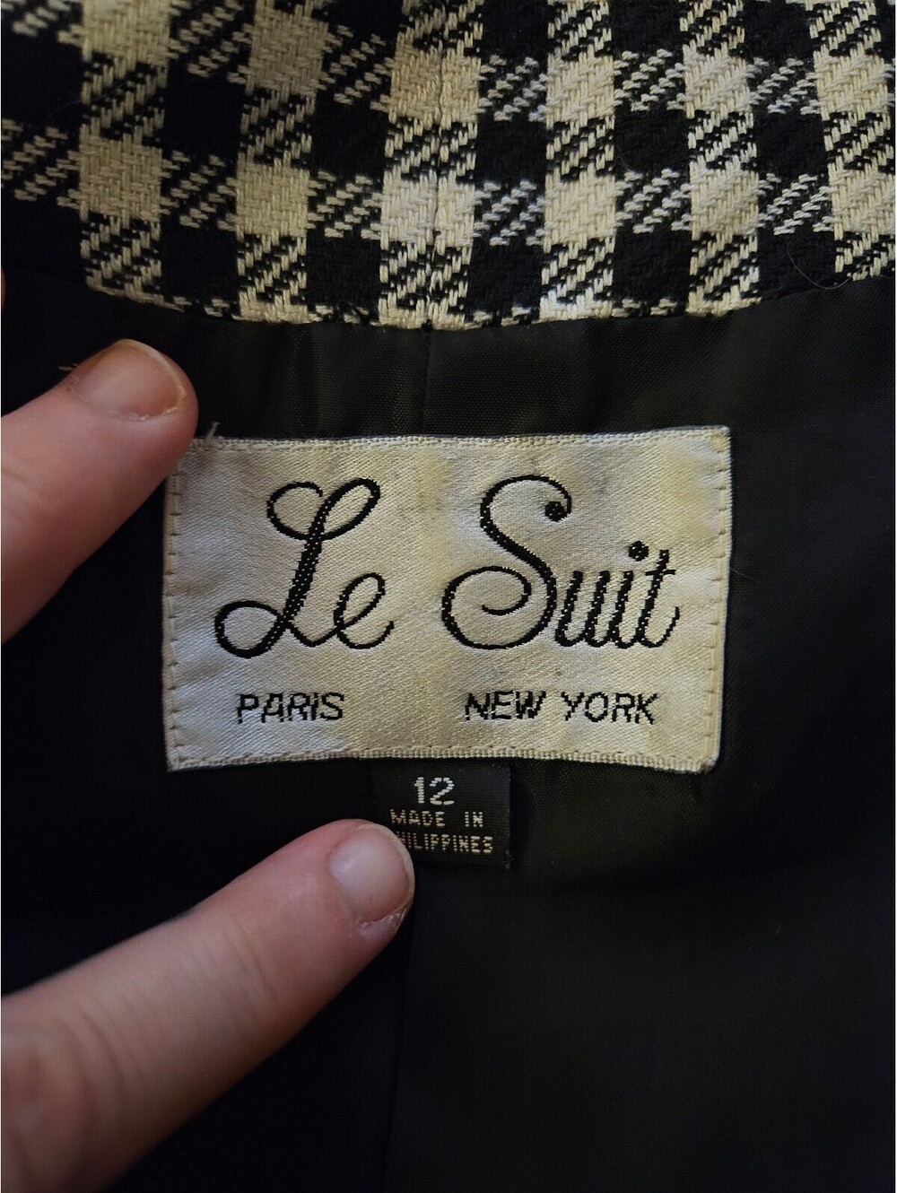 Vintage Le Suit size 12 black & white houndstooth blazer jacket - Picture 4 of 5